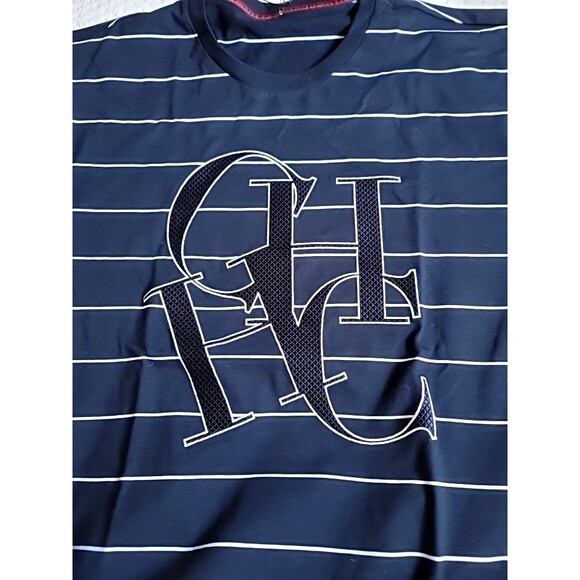 NWT CH Carolina Herrera Men's Navy Blue Striped Embroidered Logo Tshirt XL $290 - Picture 6 of 9